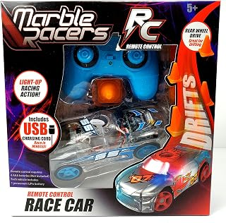 R/C Remote Control Light Up Rechargable Rear-Wheel Drive Race Car with Easy-Turn Technology for Any Hard Surface, Blue
