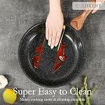 Ensemble de Poêles en Céramique ESLITE LIFE, Poêles Antiadhésives avec Couvercles, Ustensiles de Cuisine Non Toxiques Compatibles avec Tous les Cuisinières (Gaz, Électrique et Induction), Sans PTFE et PFOA, Noir, 7 Pièces