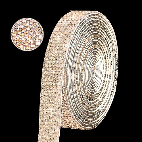 Tiras autoadhesivas de diamantes de imitación de color champán, 3 yardas con diamantes de imitación de 0.079 pulgadas (0.079 in) para decoración de