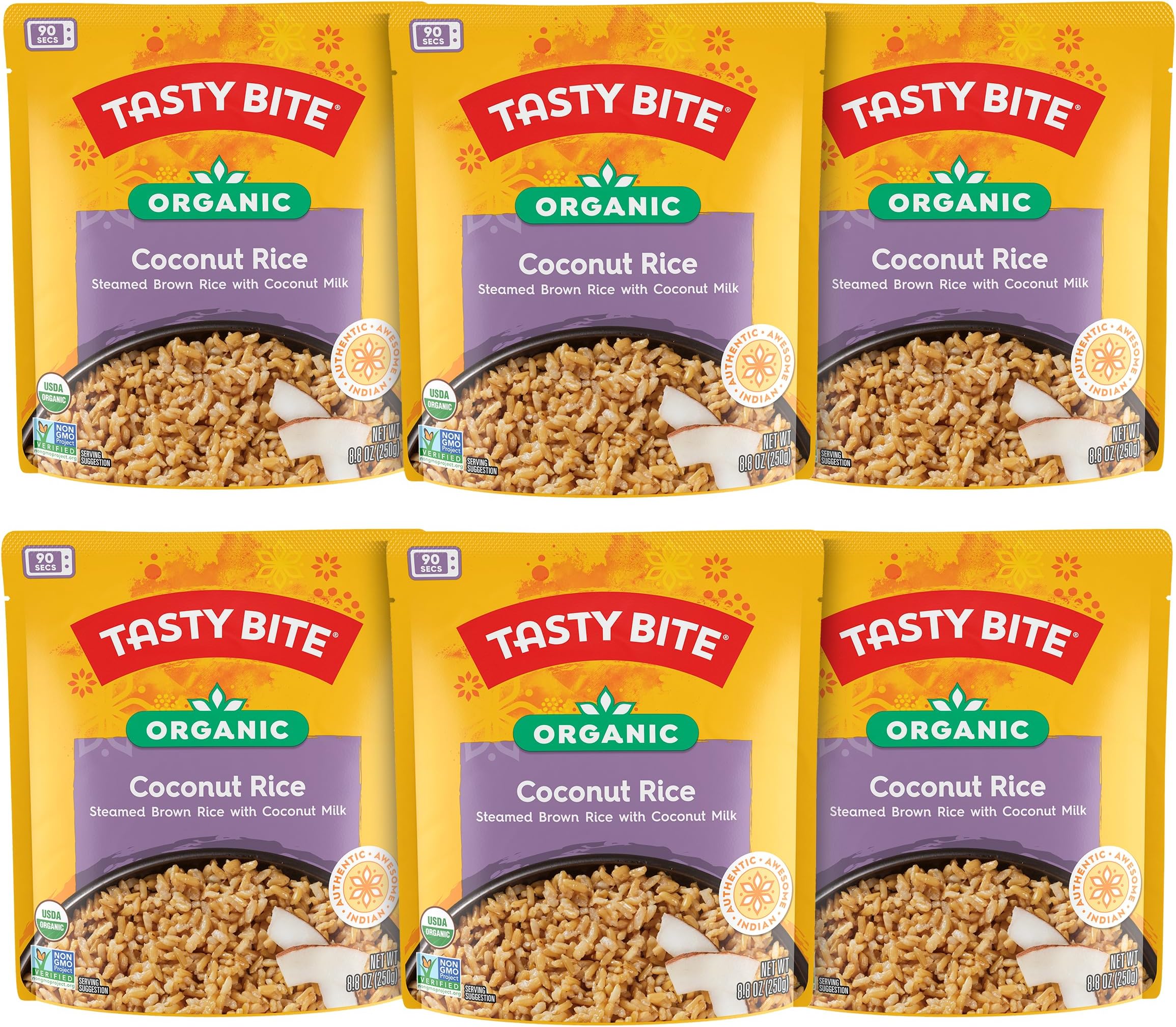Tasty Bite Organic Coconut Rice, 8.8 Ounce, Pack of 6, Ready to Eat, Microwavable, Vegan, Gluten-Free
