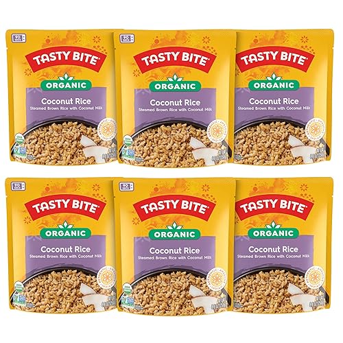 TASTY BITEArroz de coco orgánico de mordida sabrosa, arroz cocido de microondas, 8.8 onzas (paquete de 6)