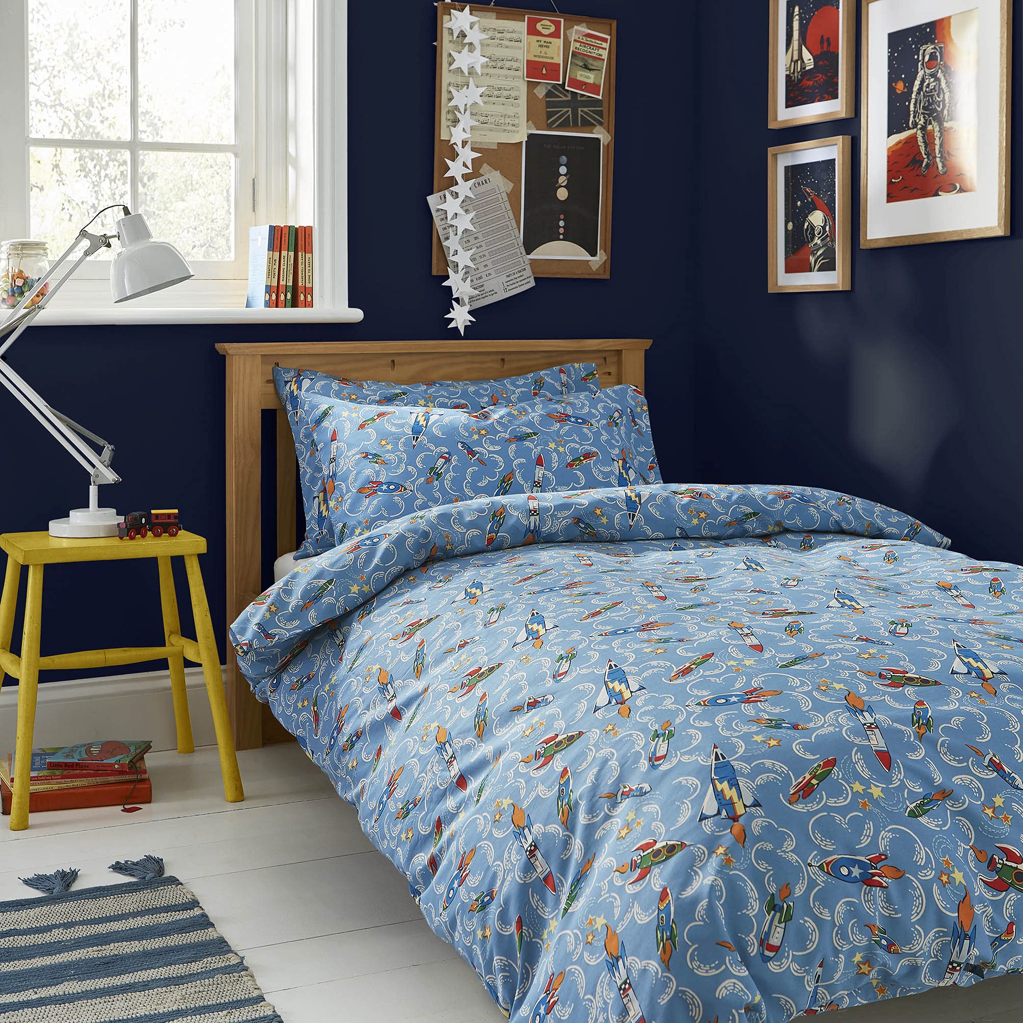 Ashley Wilde Cath Kidston Children's Bedding, Rockets Sky Blue Duvet Cover Set (Single Duvet Cover Set: 137cm x 200cm)