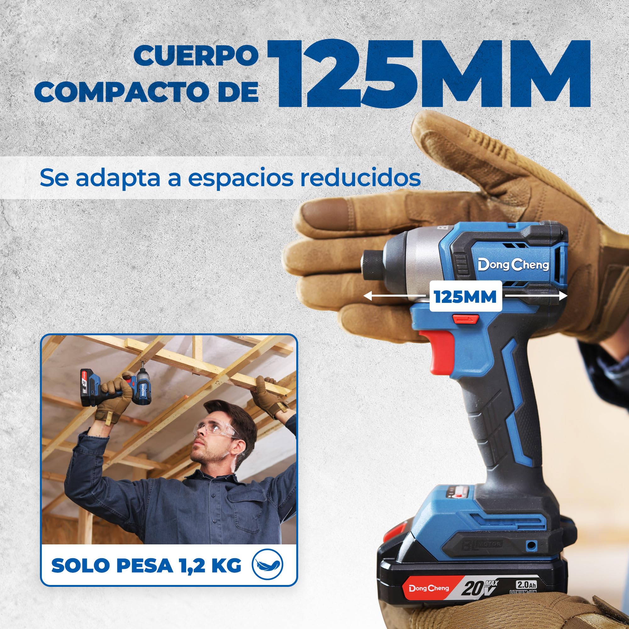Dong Cheng Atornillador de impacto 20V sin escobillas 165Nm, 2 baterías | Para trabajos de atornillado pesados, Arranque suave, Autoperforante, Hex 6,35mm, 3+1 velocidades