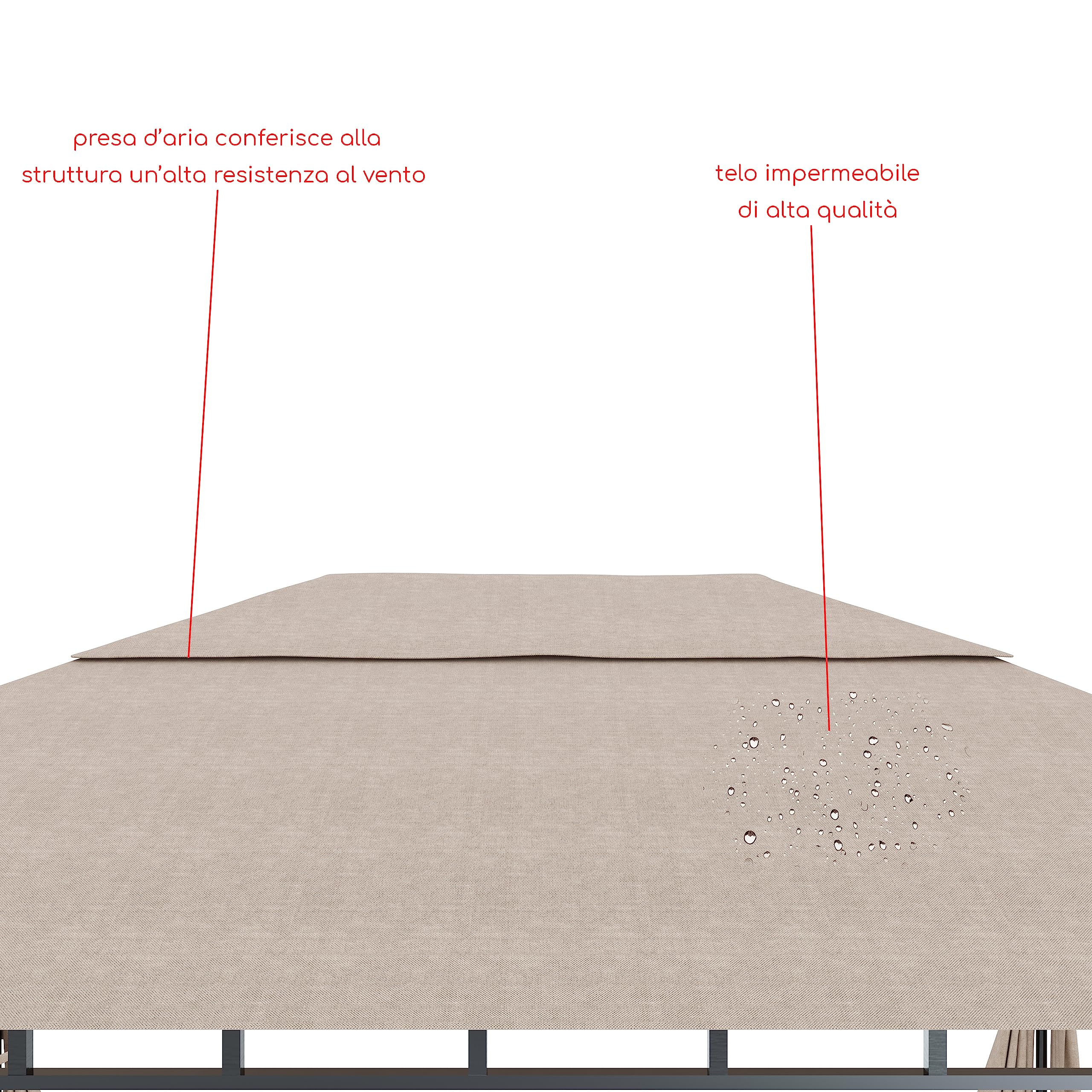 BRICOZONE Gazebo da Giardino 3x4M 4 Tende Laterali Richiudibili Acciaio Idrorepellente 180 g/m² Ecrù