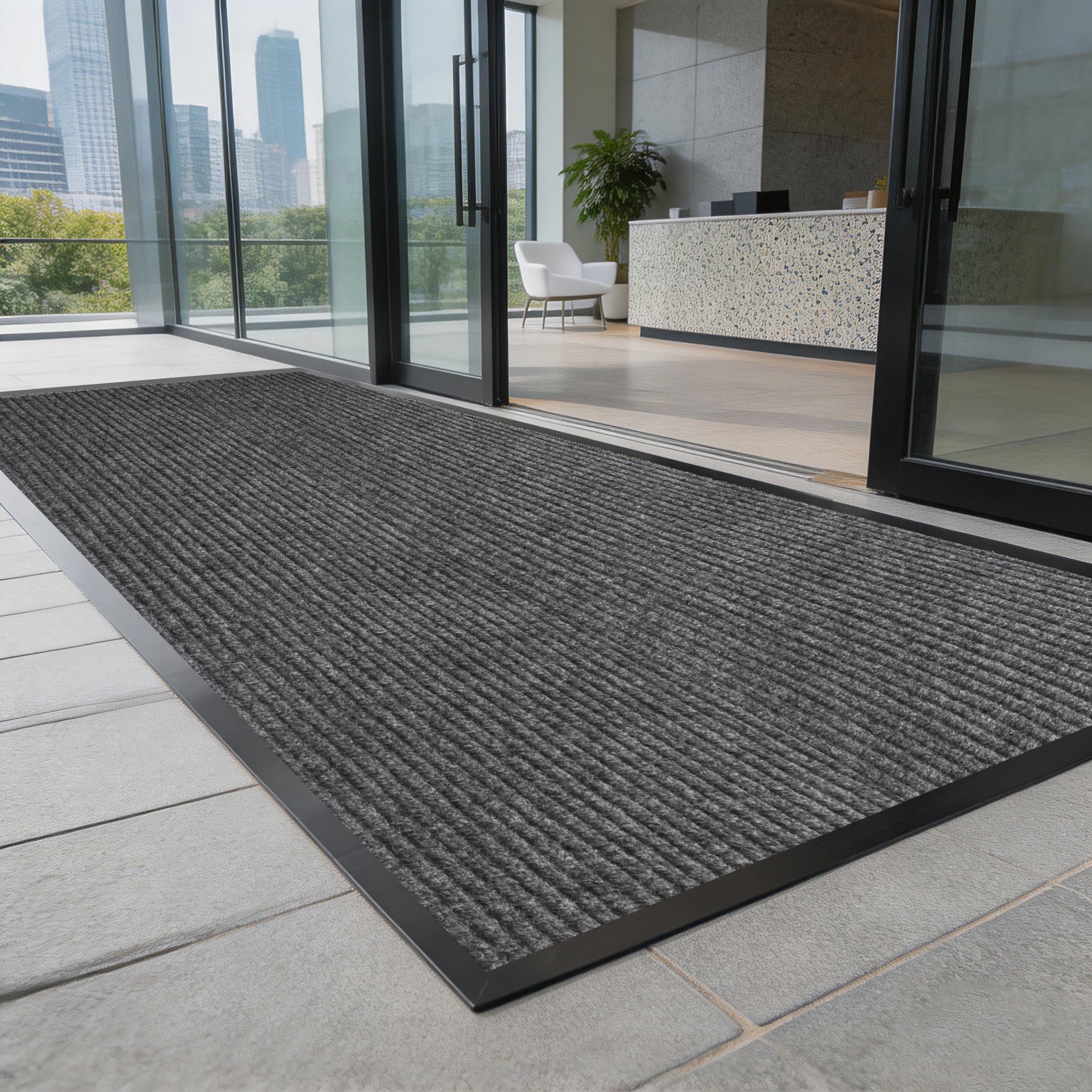 Storystore 3' x 10' Front Door, Mat Heavy-Duty Commercial Mat for Indoor/Outdoor Entryways, Non Slip Rubber Backing Low Profile for Entrance Home Office, Patio & Garage(Gray)