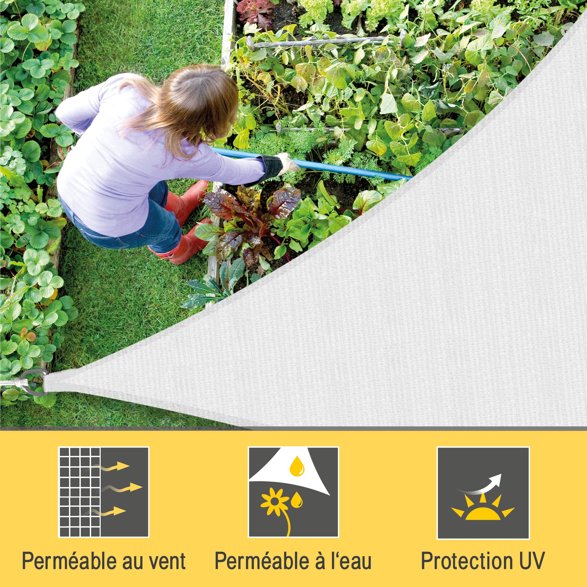 Sol Royal Voile d'ombrage Triangulaire HDPE SolVision Protection UV Solaire | 500x500x700cm blanc toile tissue respirant UV balcon piscine jardin terrasse patio perméable l'eau triangle Shade Sails HS9