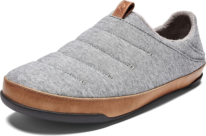 OLUKAI Mahana Men’s Soft Cotton Slippers, Cotton Blended Jersey | Drop-In Heel, Shoe Slide, Full-Grain Leather Pull Loop, Comfortable & Breathable Fit