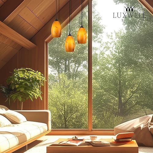 Miniatura 7 de Iluminación colgante, moderno vidrio de color ámbar soplado a mano, lámpara colgante ovalada, acabado de bronce aceitado para cocina, comedor,