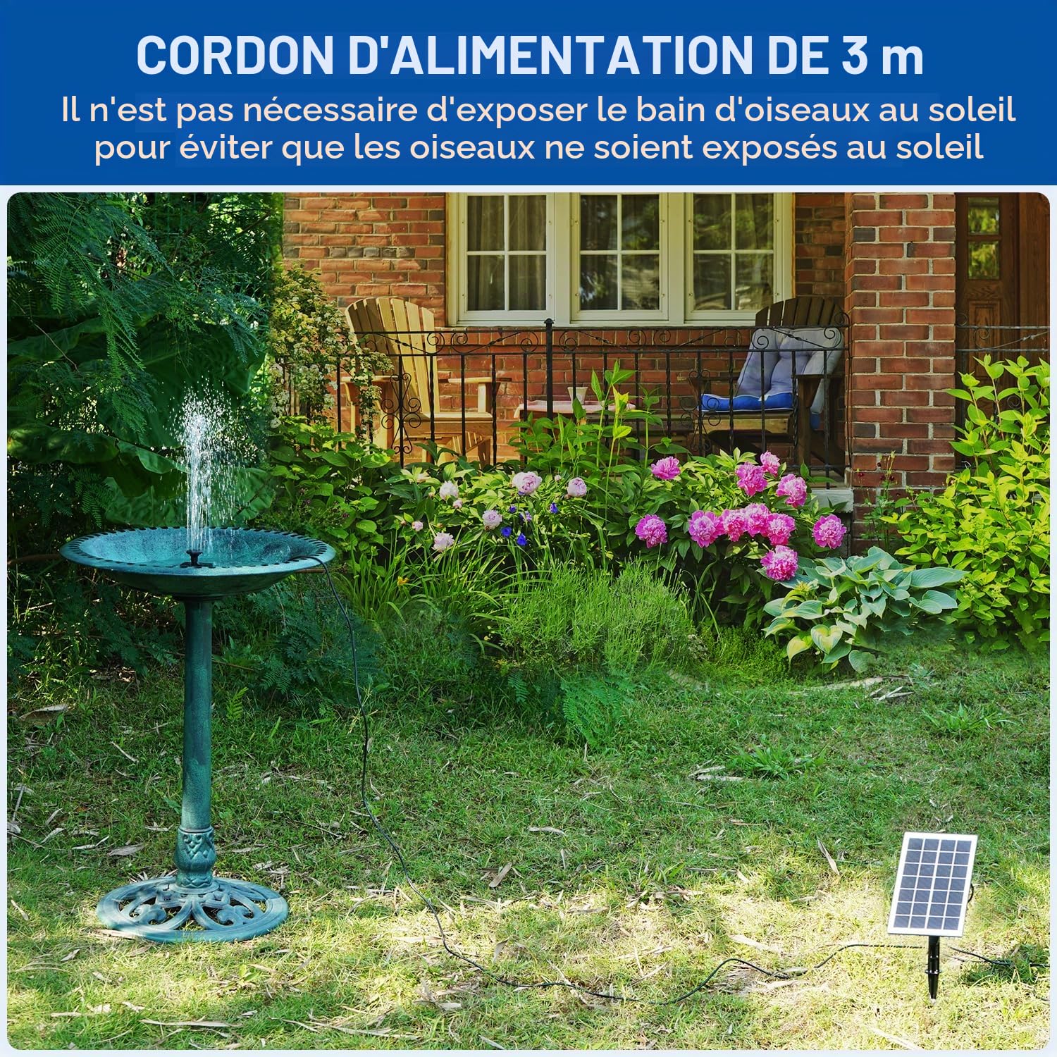 SZMP Fontaine Solaire, DIY 3.5W Solaire Flottant Extérieur Fontaine, Verre Pompe Bassin Solaire avec 8 Buses & 3M Câble Solar Fountain pour Bain d'oiseaux Aquarium Jardin