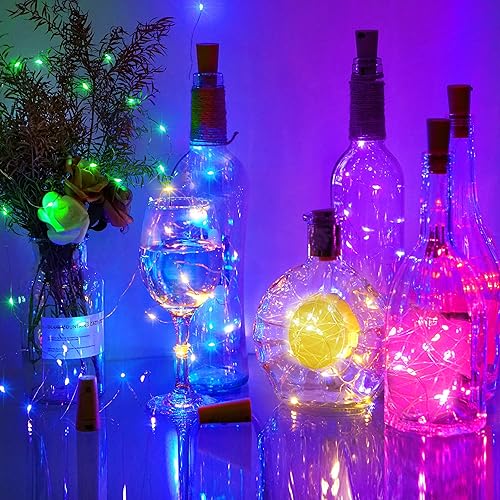 Miniatura 9 de Paquete de 12 20 luces LED para botellas de vino con corcho, cadena de luces de alambre plateado, funciona con pilas, luces de corcho para botella