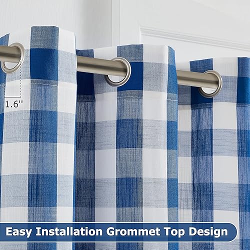 Vista 46 de Jubilantex Paneles de cortina semitransparentes a cuadros rojos y blancos, cortinas texturizadas a cuadros, cortinas de ventana de granja con ojales