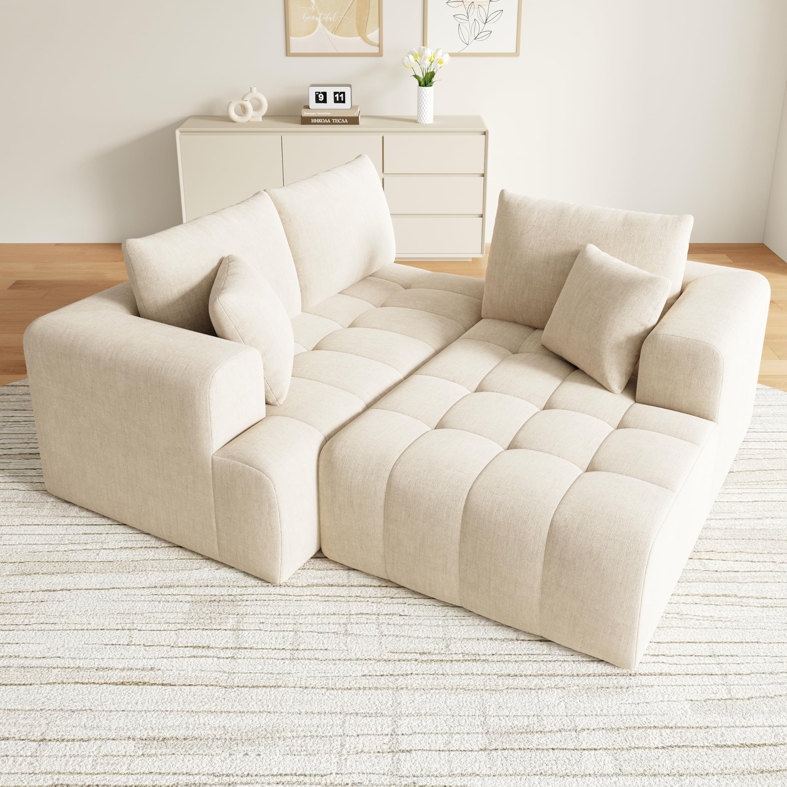 Sapgaks Canapé d'angle Convertible,canapé Convertible 3 Places,canapé 3 Places,modulaire en Forme de L sans Cadre,canapé Nuage Chenille, Librement combinable,Aucun Assemblage requis (Beige-G)