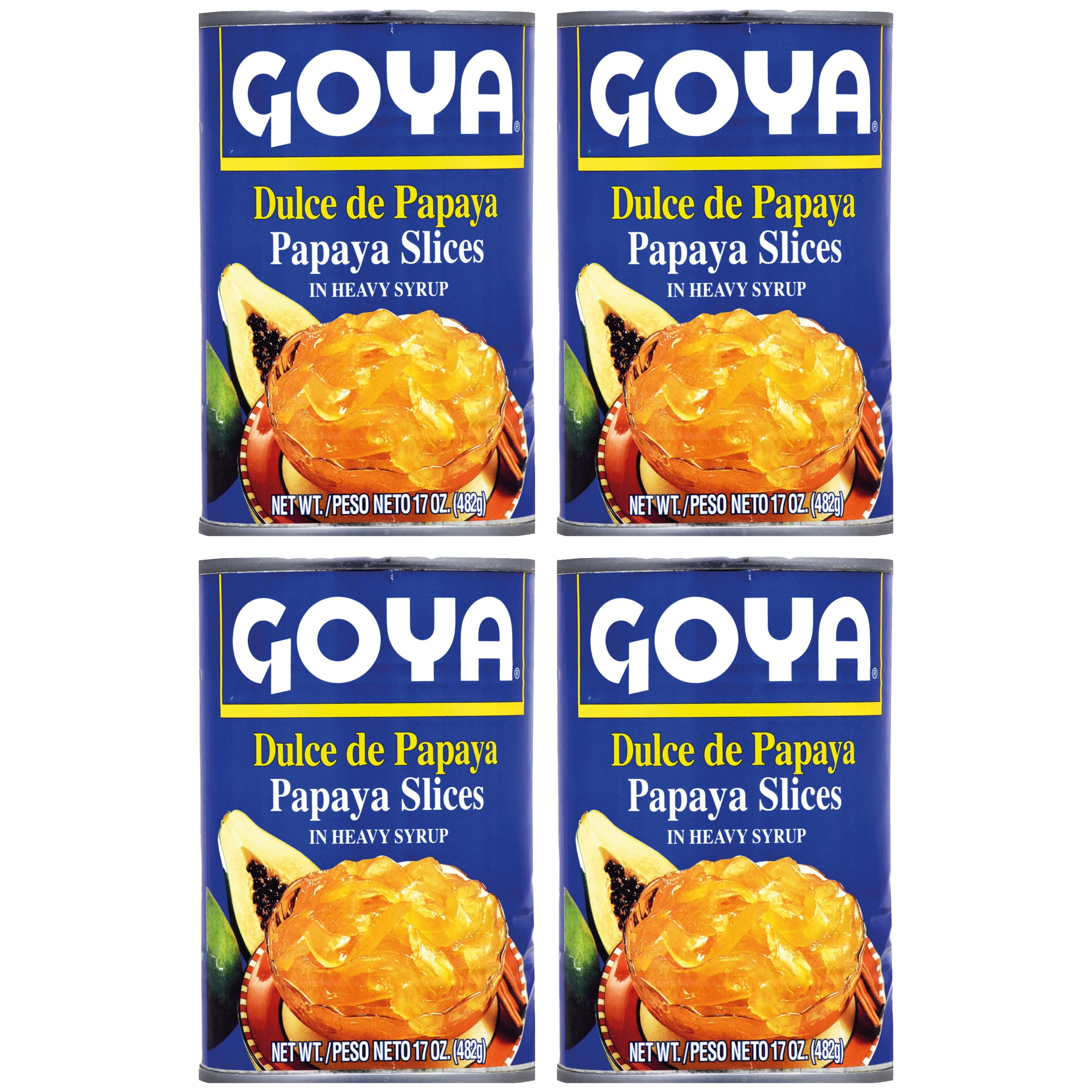 Dulce de Papaya by Goya, Canned Fruit Snack and Spread, Sweet Papaya Preserve, Authentic Latin Flavor, Easy-to-Use Topping, 4-Pack, 17oz. Cans