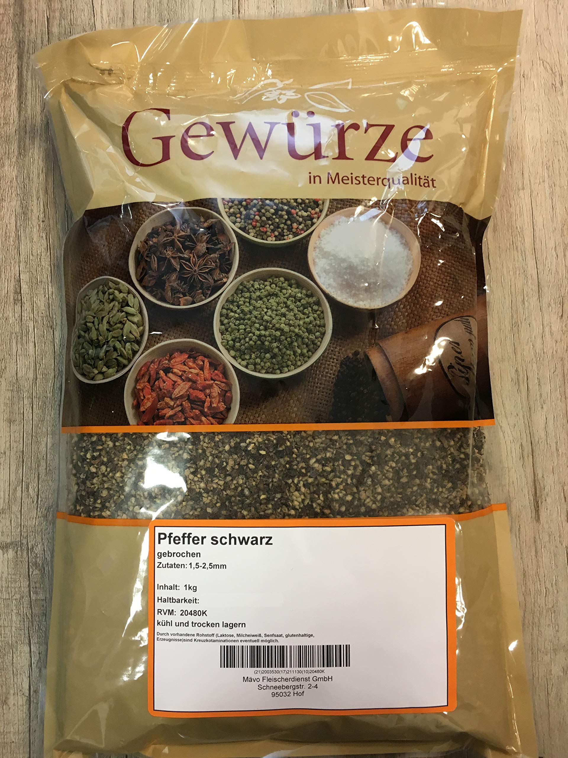 Pfeffer schwarz geschrotet, gebrochen 1 Kg Beutel 1A Spitzenqualität
