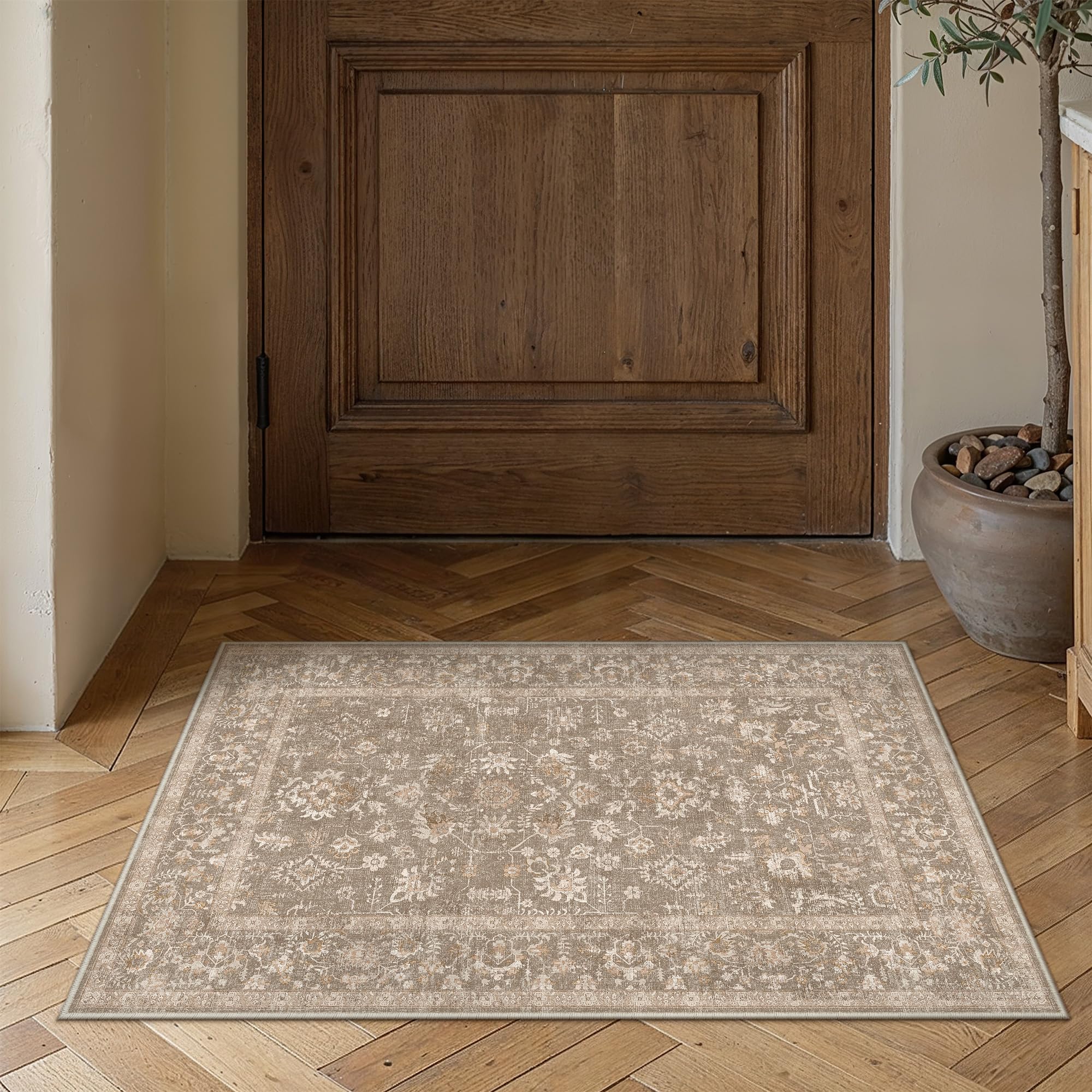 PureCozy Teppich Wohnzimmer 200x300cm Dunkelbraun Waschbarer rutschfest Teppiche