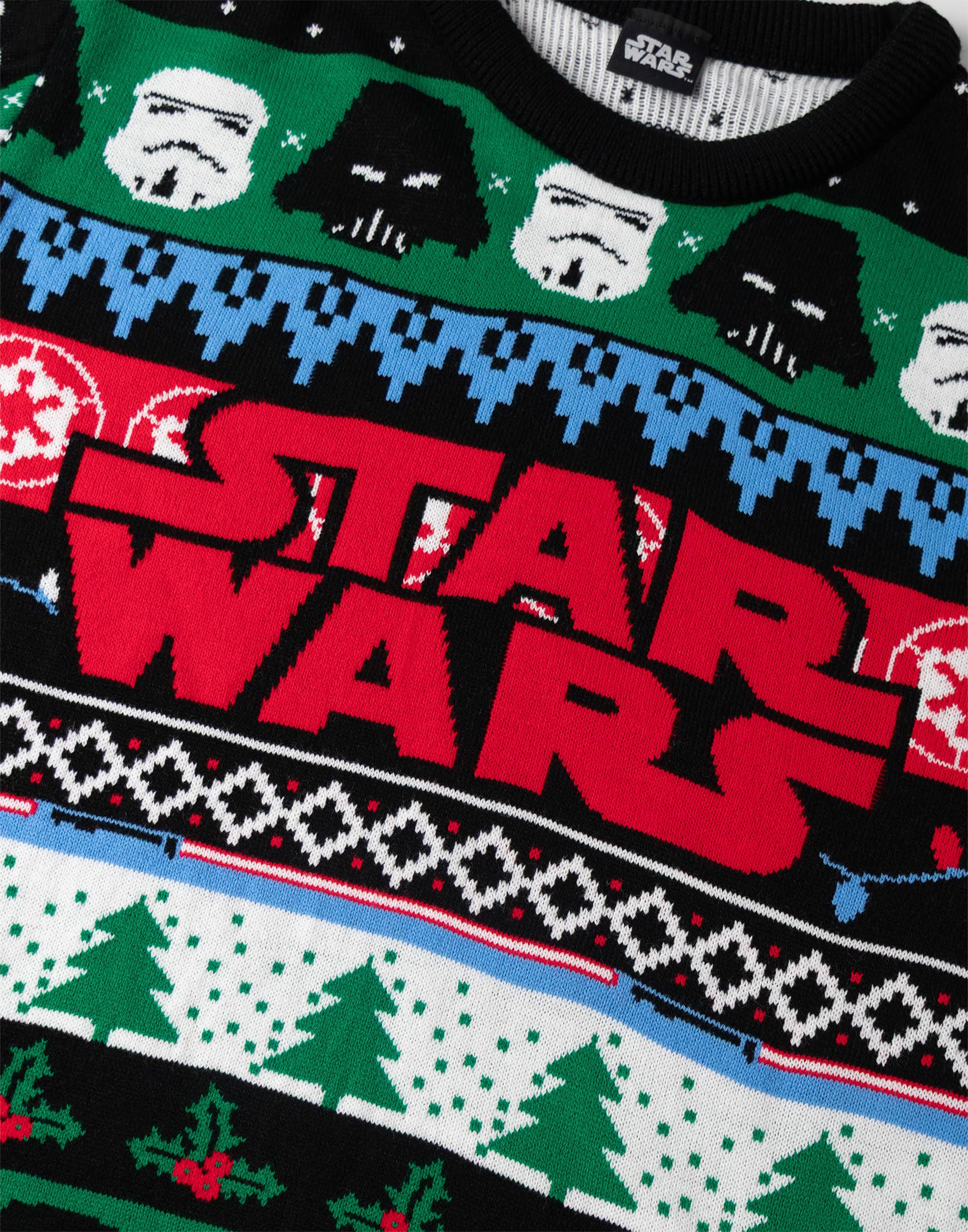 Star Wars Stormtroopers Darth Vader Mehrfarbiger Weihnachtspullover mit Logo | Langärmliger Rundhalsausschnitt für Weihnachtsfeiern | Festliche Herrenbekleidung Merch