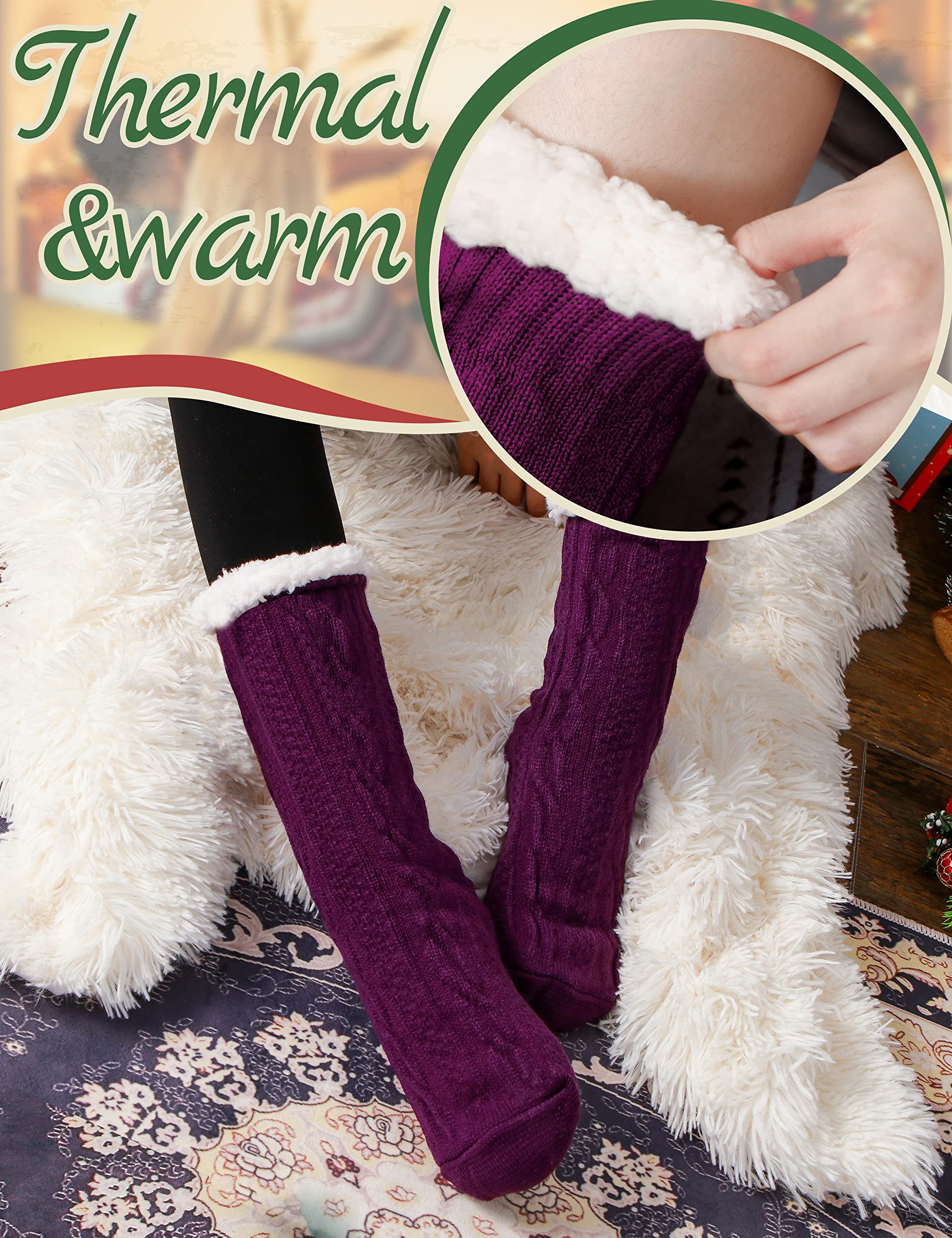 ANTSANG Mujeres Zapatillas Calcetines Peludo Acogedoras Invierno Vellón Suave Caliente Cómodo Grueso Navidad Agarres Inicio Calcetines