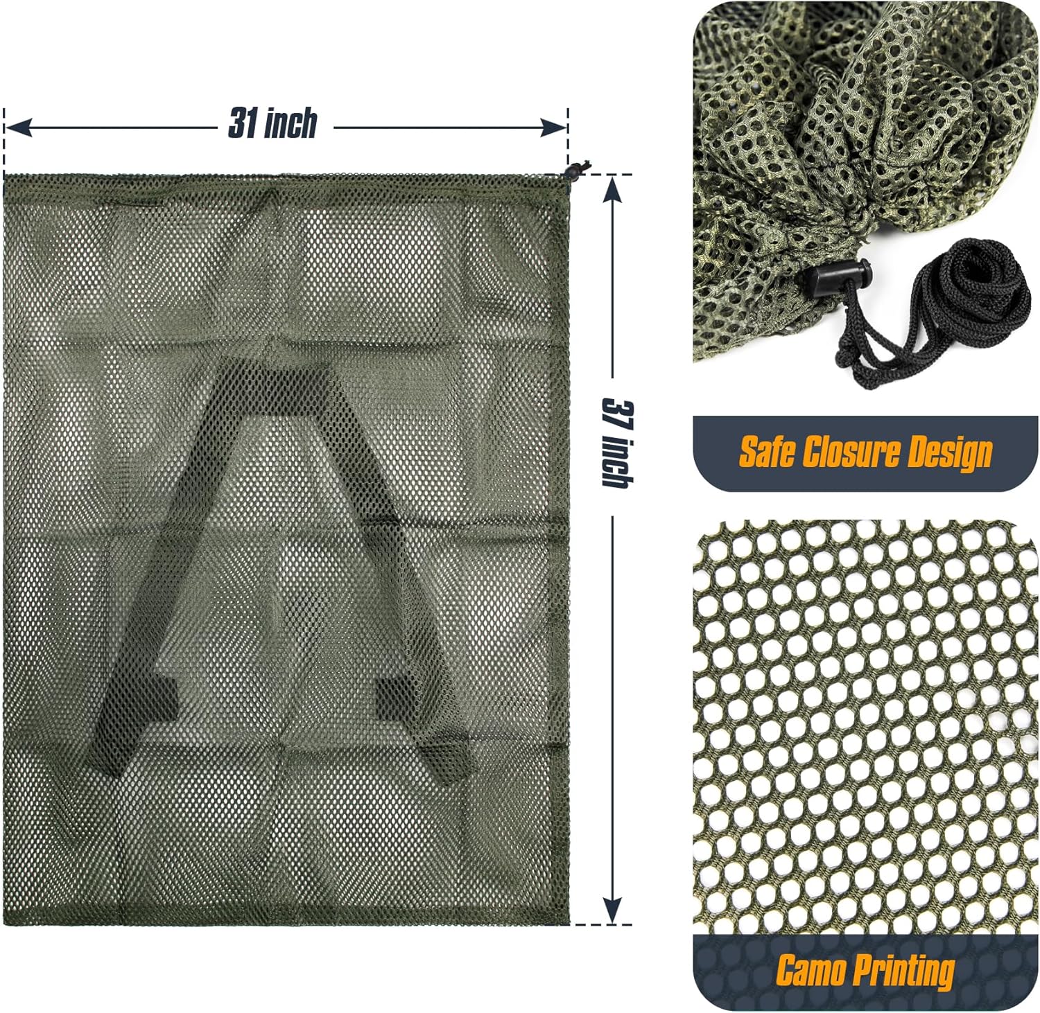 VicBre 2 Pack Mesh Decoy Bags with Shoulder Strap,Duck Decoys Backpack, Hunting Bag for Duck Goose Turkey Waterfowl Storage Green + Camo