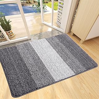 Grandaily Indoor Doormat, 20" x 32" Non-Slip Mud Trapper Absorbent Front Door Mats, Washable Striped Inside Entryway Mat, Low-Profile Welcome Mat Entrance Carpet, Grey