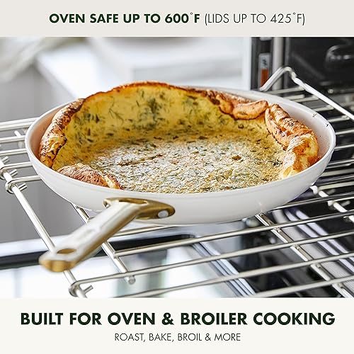 Miniatura 6 de GreenPan Reserve - Juego de ollas y sartenes antiadherentes de cerámica anodizada dura, 10 piezas, mango de acero inoxidable en tono dorado, sin