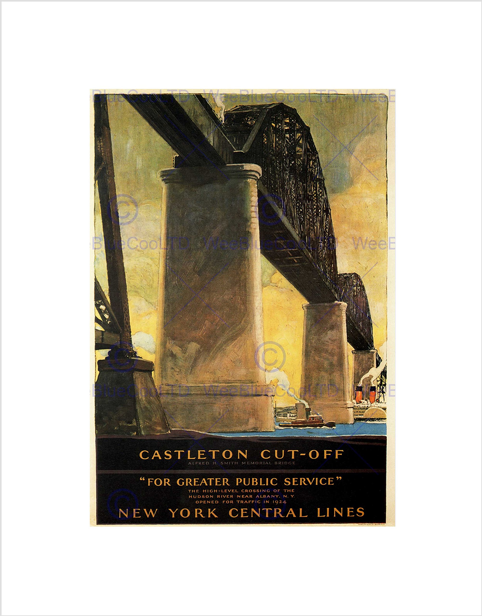 Wee Blue Coo PUBLIC BRIDGE NEW YORK HUDSON CASTLETON CUT-OFF VINTAGE AD ART PRINT B12X1221