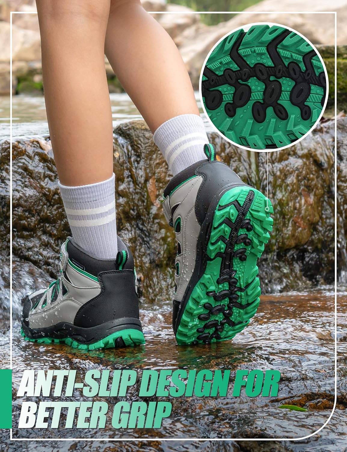 R CORD Girls Hiking Boots Waterproof Durable Kids Hiking Boots TPR Traction Hook&Loop Closure Girls Hiking Boots Anti-Skid Athletic Outdoor Boots