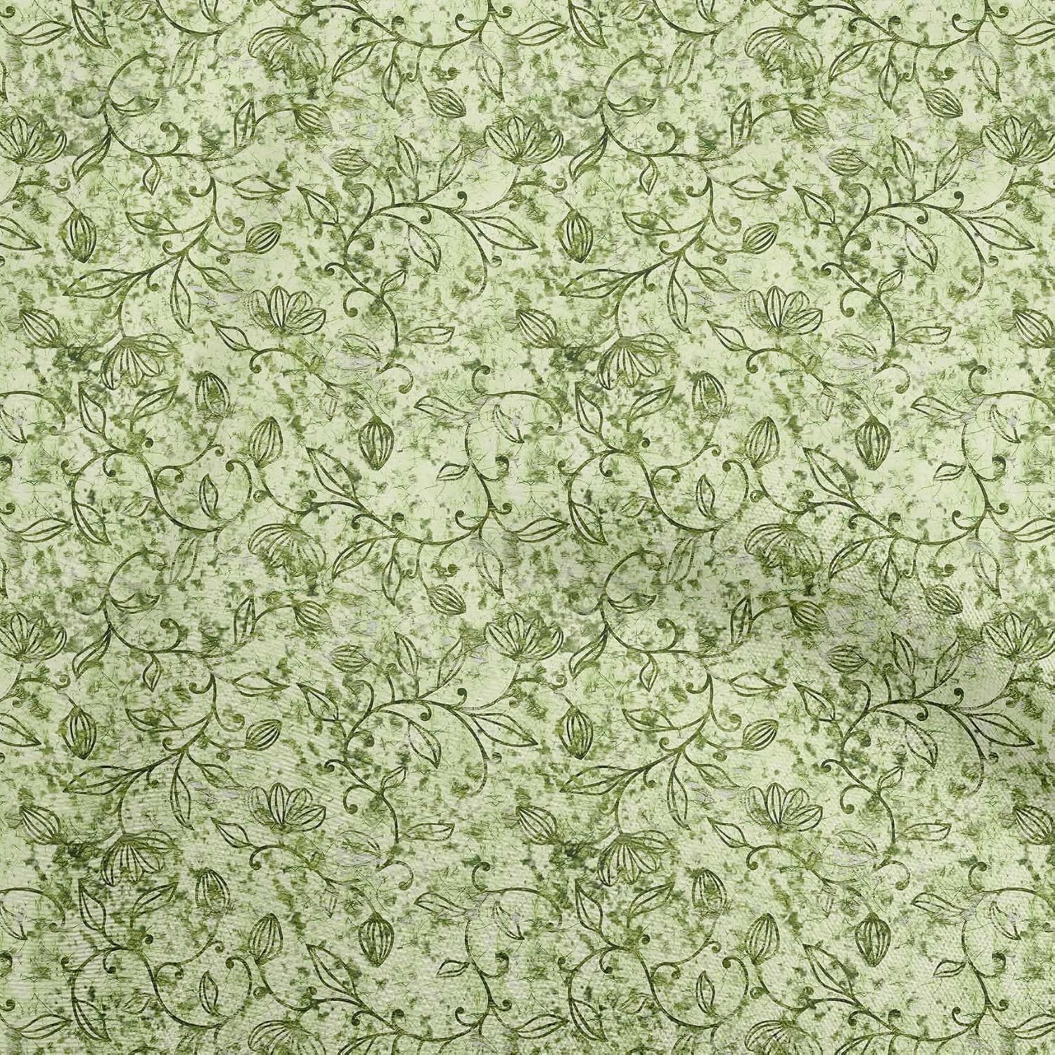 oneOone Cotton Jersey Green Fabric Asian Batik Leaf Motif Quilting Supplies Print Sewing Fabric by The Yard 58 Inch Wide