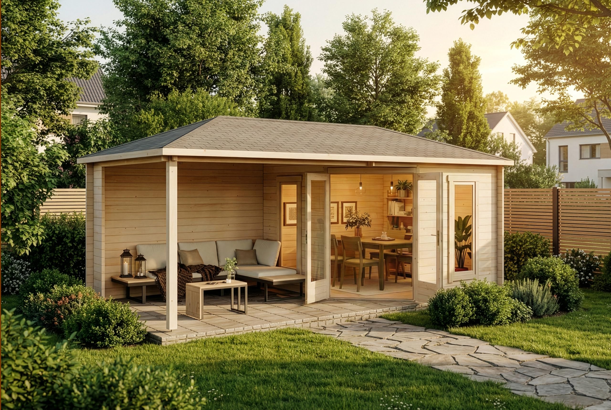 Alpholz 5-Eck Gartenhaus Liwa aus Massiv-Holz, Gerätehaus mit 28 mm Wandstärke, Garten Holzhaus inklusive Montagematerial, Geräteschuppen Größe: 595 x 300 cm