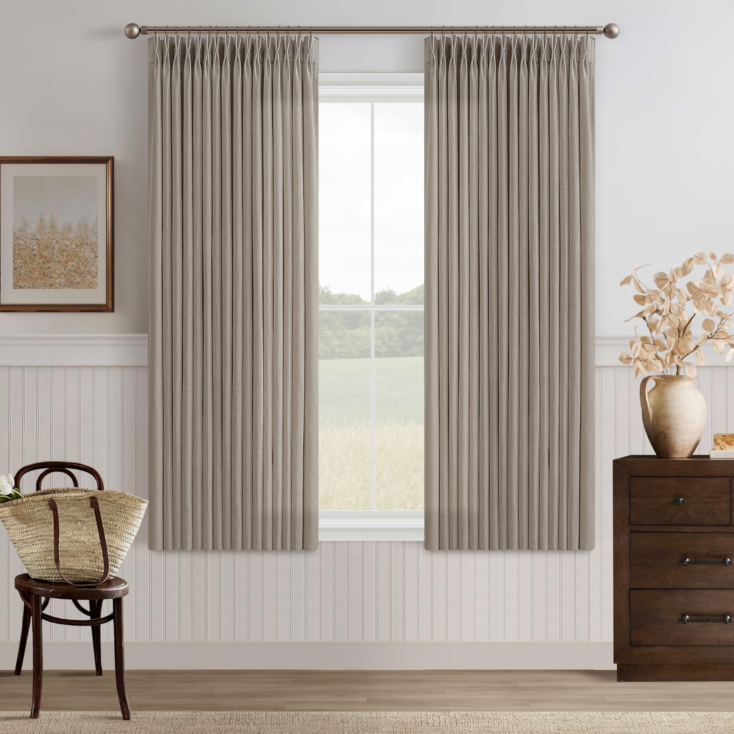 Photo 1 of TWODRAPES Pinch Pleat Linen Curtains - 50"W x 63"L, Burlywood Birch