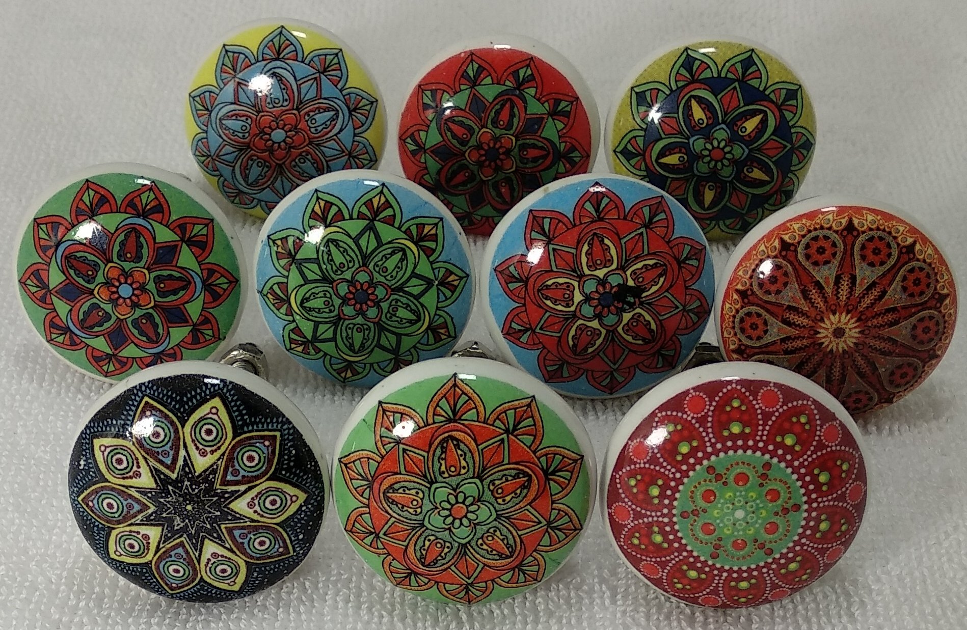 zoya ceramic knobsHandmade Ceramic Multicolor Round knobs Pulls Cabinet Knobs Kitchen Knobs Bathroom Pulls (Mandala 04)