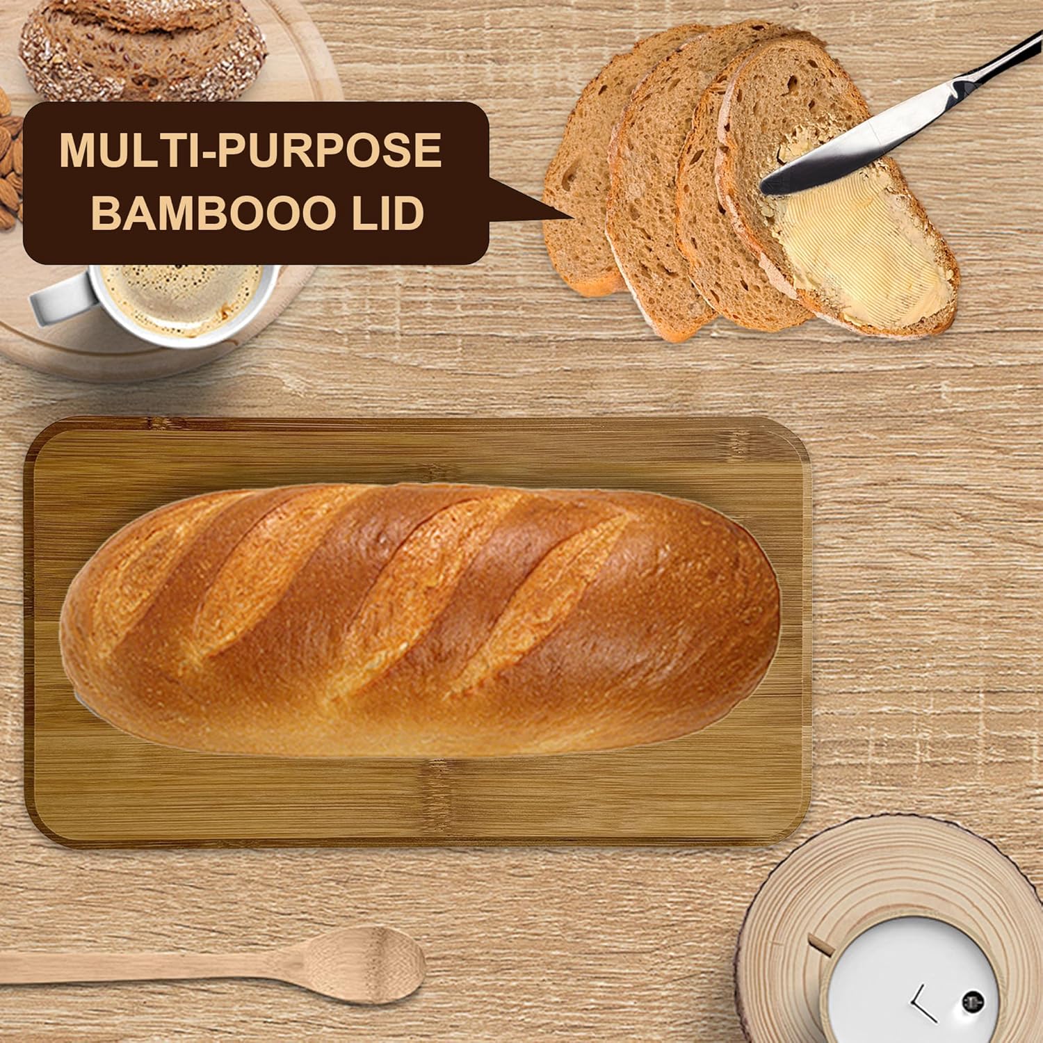 White Bread Box for Kitchen Countertop, White Modern Metal Bread Box with Bamboo Cutting Board Lid, Bread Storage, Bread Boxes, Bread Holder for Kitchen