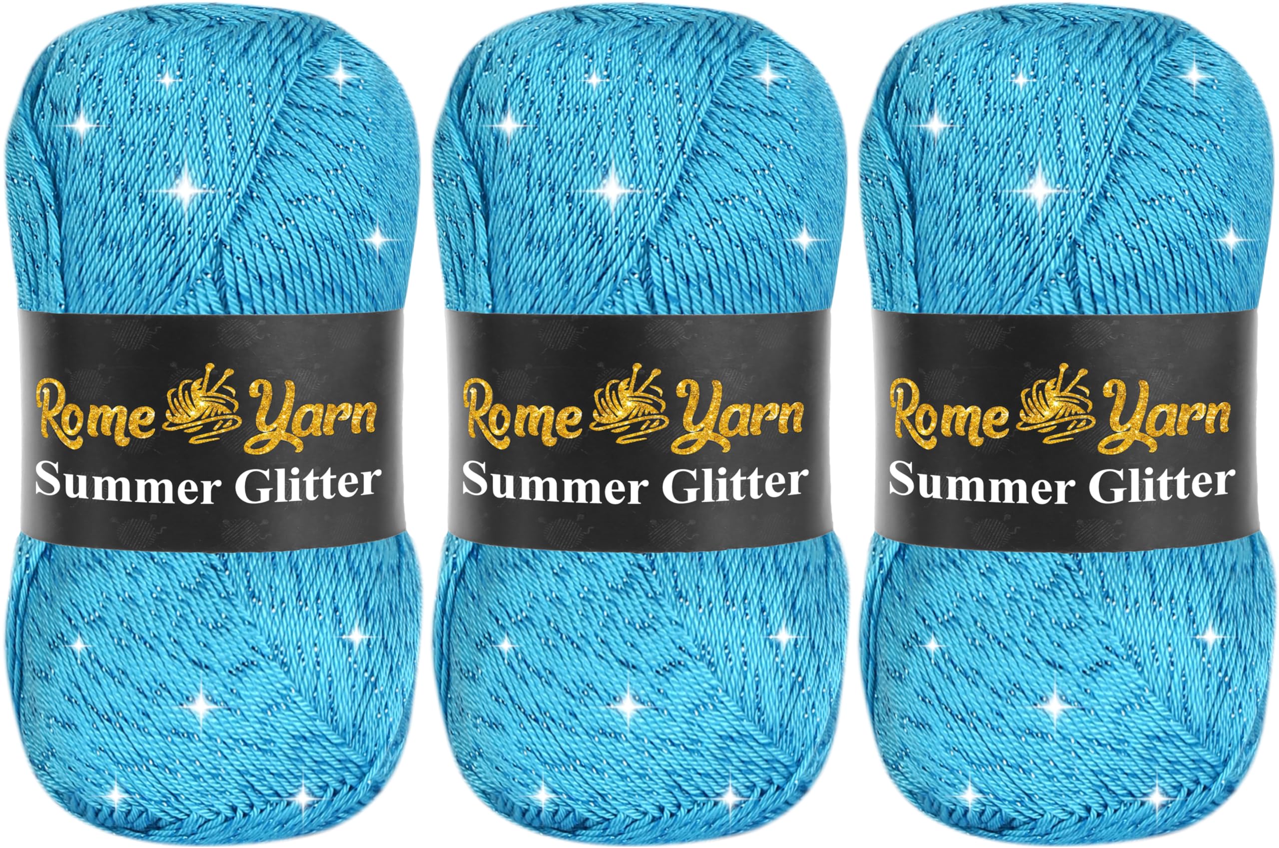 Summer Glitter Yarn 3 Pack (3 x 100g) | Metallic Sparkle Lace Yarn | Soft Anti-Pilling Acrylic Microfiber | Fine Yarn #2 | Silky Satin Texture | 340m Each for Knitting & Crochet (512 Sky Blue) — image 1
