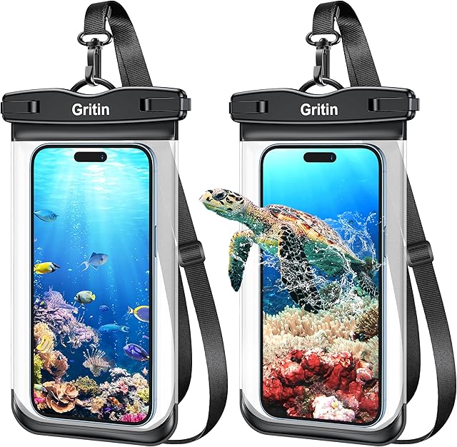 Gritin Waterproof Phone Pouch, [2 Pack] IPX8 Universal Waterproof Phone Case Bag for Swimming, Adjustable Lanyard Underwater Phone Dry Bag for iPhone 15 14 13 12,Galaxy and Other Phones up to 7.2"