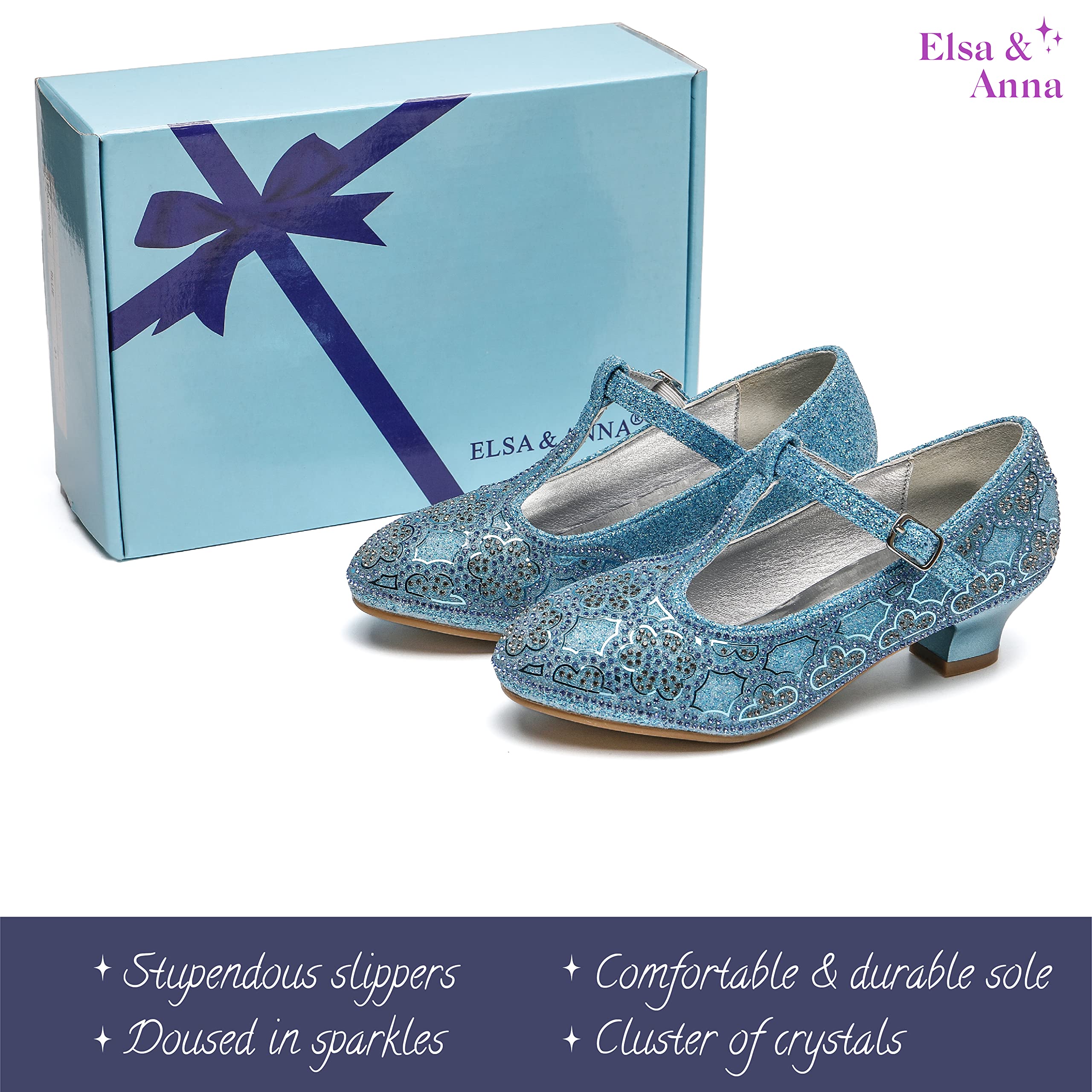 ELSA & ANNA Prinzessin Schuhe Mädchen – Prinzessin Schuhe mit 3 cm hohem Absatz – Glitzer Schuhe Mädchen – Schuhe für Elsa Kleid für Partys, Fasching, Karneval – High Heels für Kinder​​ (SIL21)