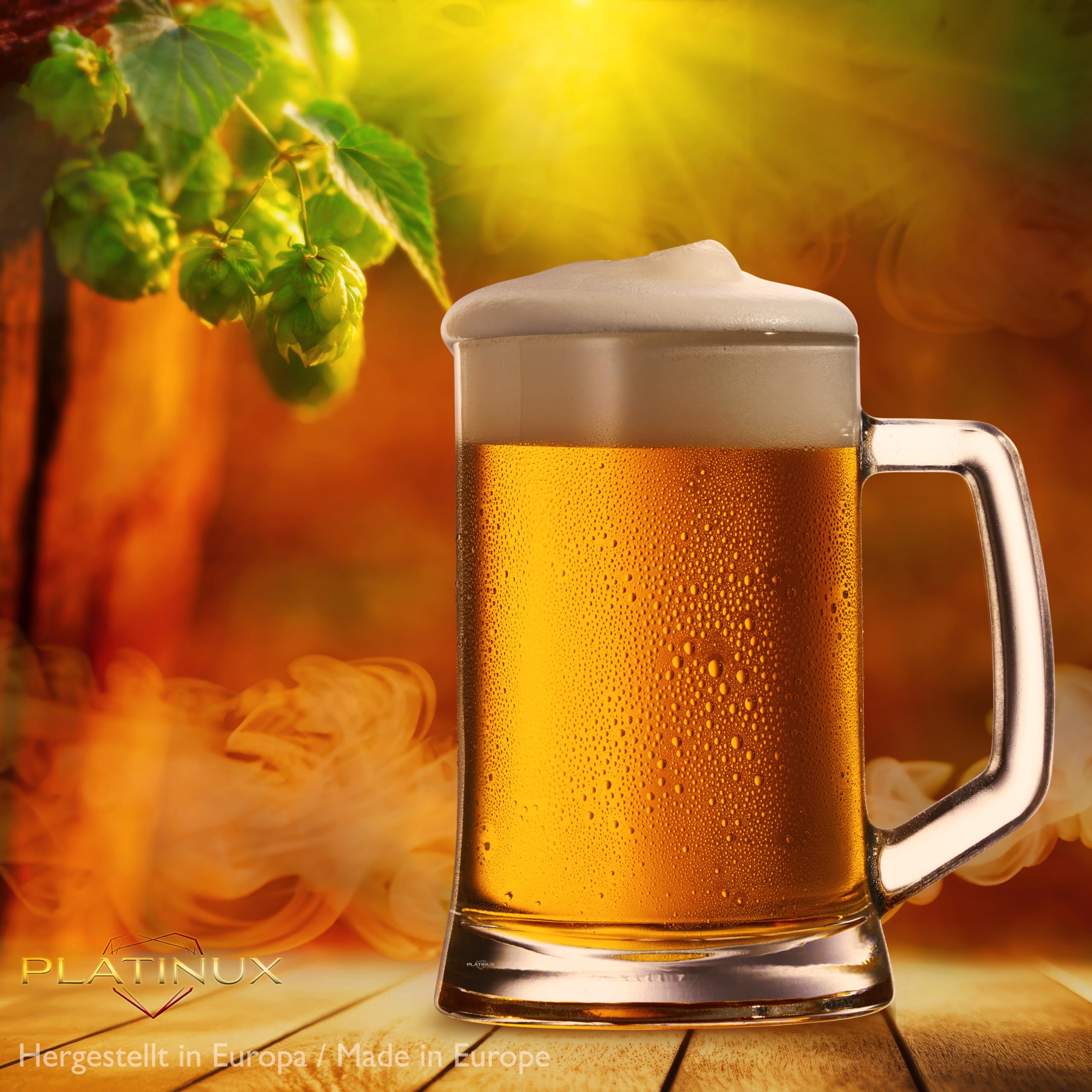 PLATINUX vasos de cerveza de 0,5L con asa juego de jarras de cerveza 6 piezas con patrón de ornamento, clásico