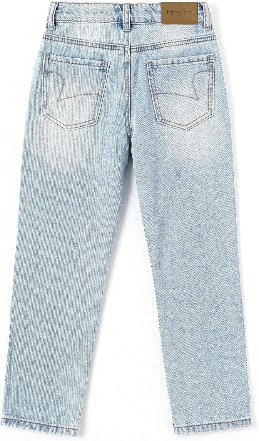 KIDSCOOL SPACE Baby Boys Jeans,Little Boy Elastic Band Inside Ripped Washed Soft Cotton Denim Pants