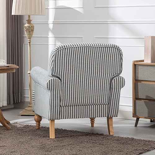 Miniatura 5 de DM-Furnitue - Sillón ancho moderno de lino, cómoda silla de lectura, silla tapizada, sofá individual para dormitoriosala de estar, beige con rayas