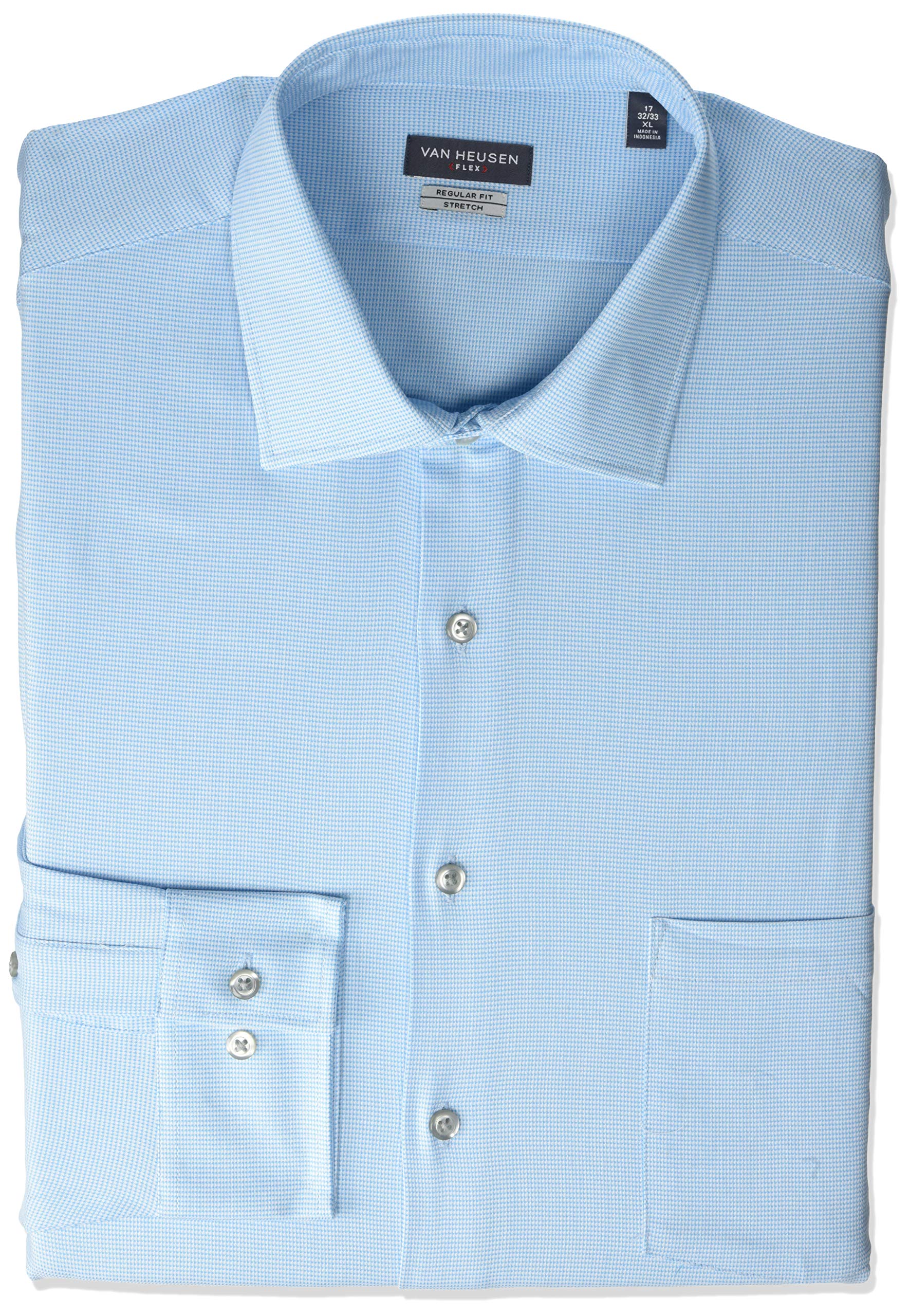 Van Heusen Men's Dress Shirt Regular Fit Flex Collar Stretch Check, Aqua, 17.5" Neck 36"-37" Sleeve