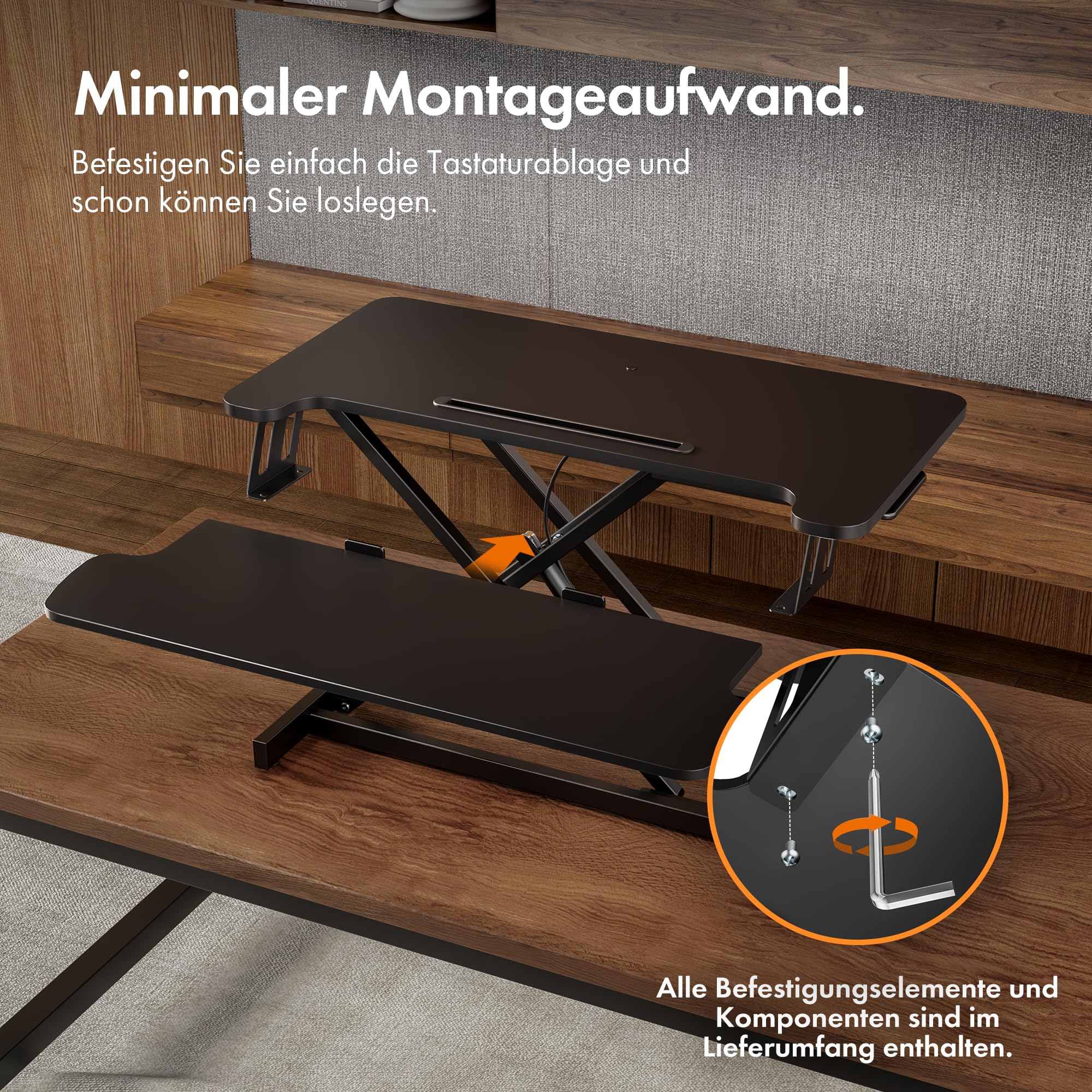 VonHaus Schreibtischaufsatz Höhenverstellbar, Schwarz 80 x 40 cm Steh-Sitz-Arbeitsplatz für Dual-Monitor mit Tabletfach, Stehpult-Konverter mit Zwei Ebenen, Schreibtisch erhöhung mit Tastaturablage