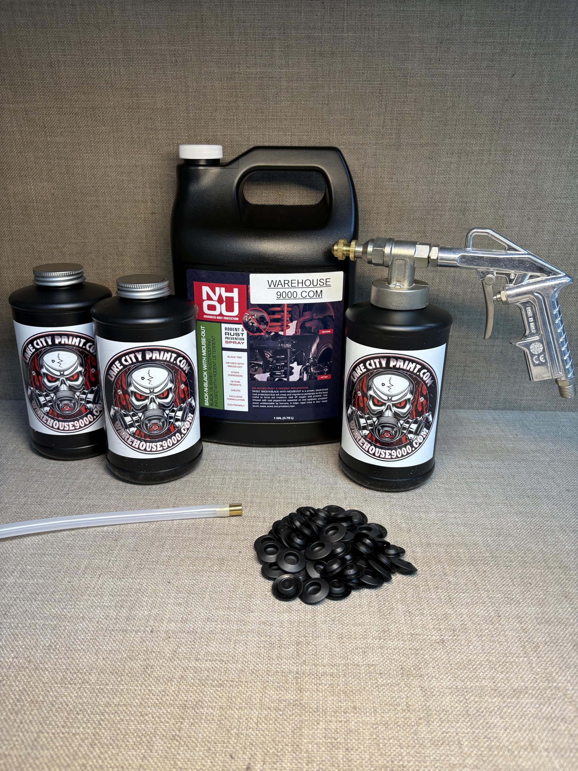 Gal NH Oil Undercoating, Pro Undercoating Gun, Straight Wand, 3 Quart Bottles, 50 Plugs