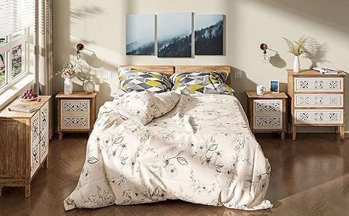 Miniatura 6 de COZAYH Mesita de noche rústica de 2 cajones con impresión frontal, mesita de noche con acento envejecido para bohemio, retro rústico, estilo rústico