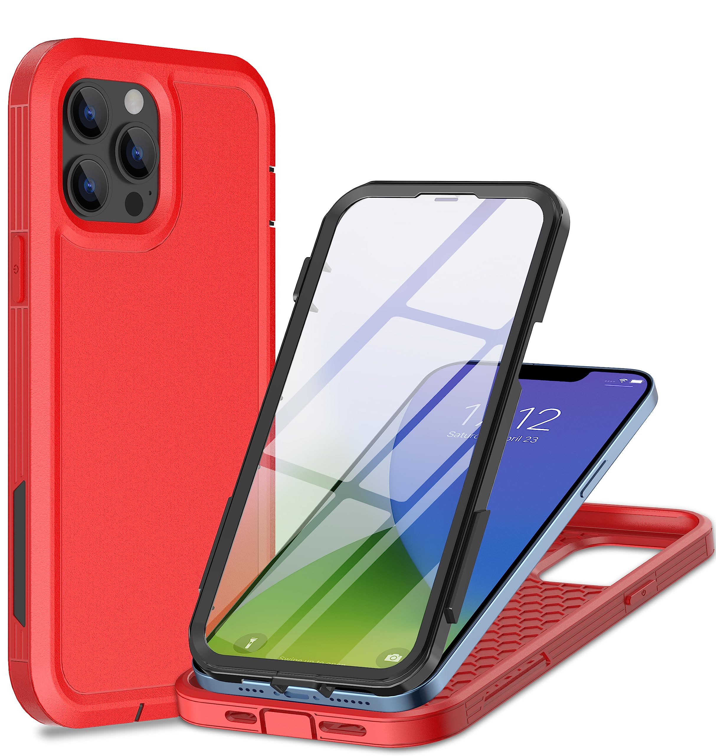 Guirblefor iPhone 13 Pro Case with Screen Protector,[Built in Screen Protector][Shockproof][Dropproof],Full-Body Rugged Military Grade Protective for iPhone 13 Pro Case 6.1 in(Red/Black)