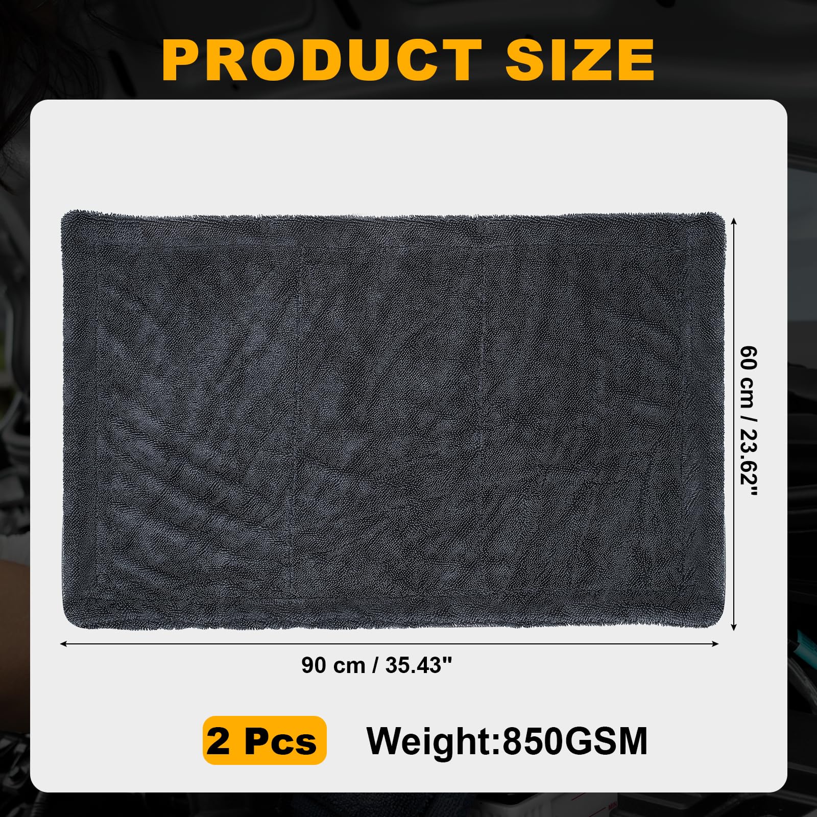 QUARKZMAN 2 Pezze Auto In MicroFibre 24 X 35 Pollici Ultra Cuscino Grigio