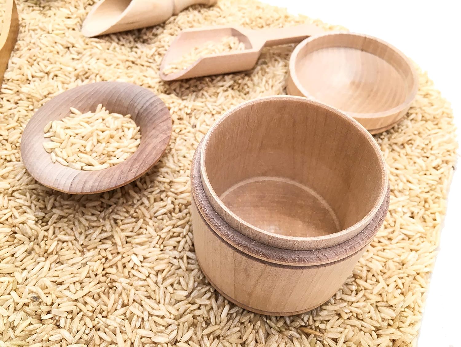 Sensory Bin Tools, Montessori Toys for Toddlers, Waldorf Toys, Wooden Scoops and Tongs for Transfer Work and Fine Motor Learning