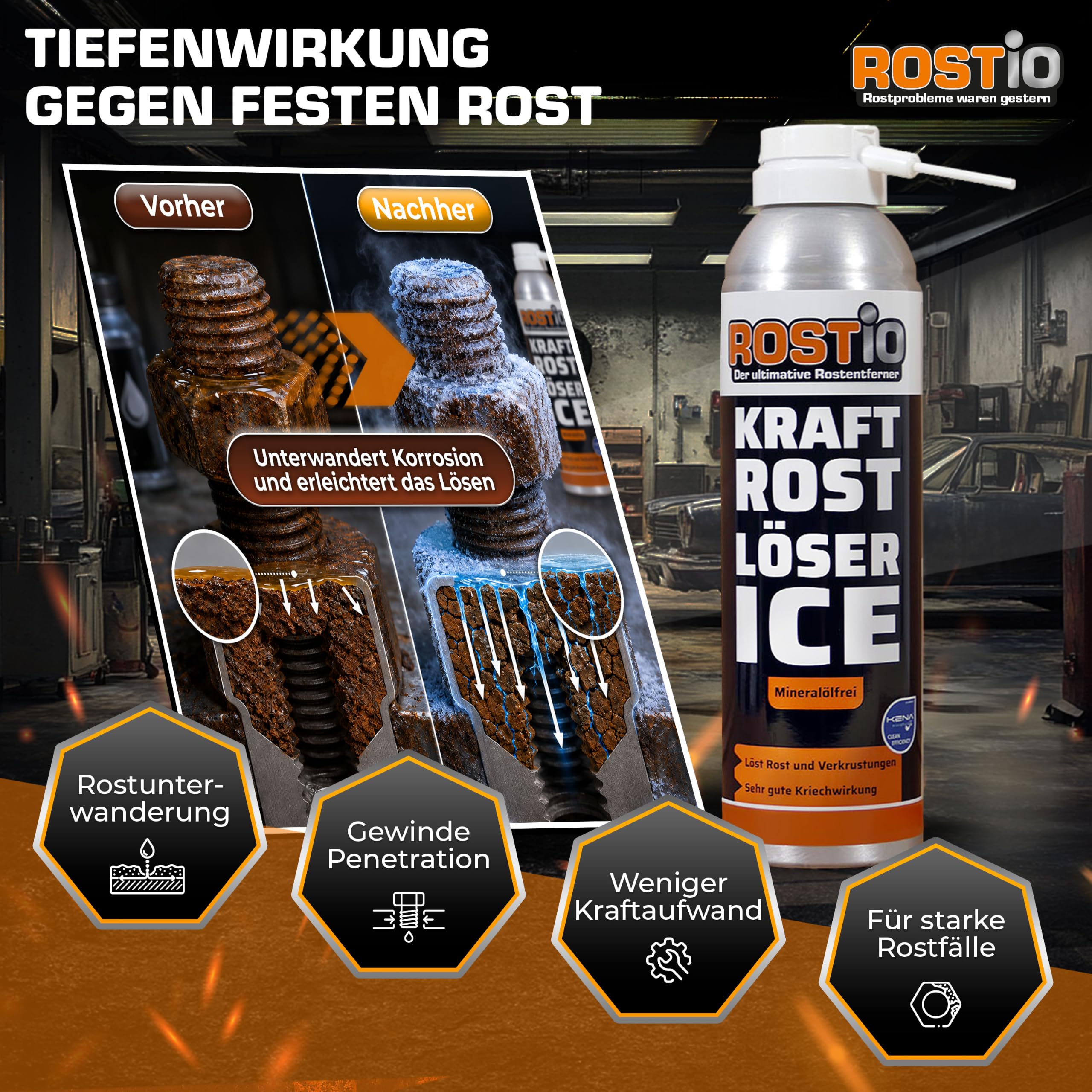 Rostio Kraft Rostlöser Spray Ice | Extrem Kraft Profi Rost-löser EIS für Schrauben | Muttern | Auto | Fahrrad (5 Stück)