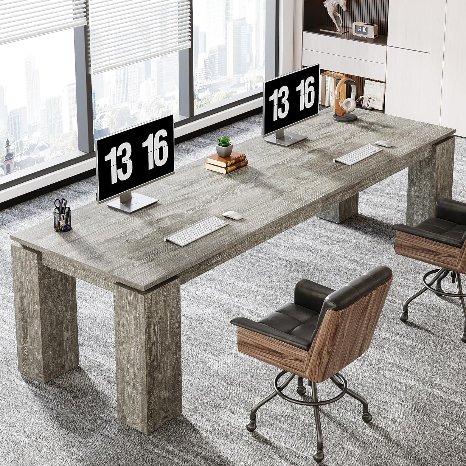 Tribesigns 86-Inch Wood Two-Person Office Desk, Modern Double Computer Desk, Extra Long Workstation Table for Home Office - Thumbnail 3