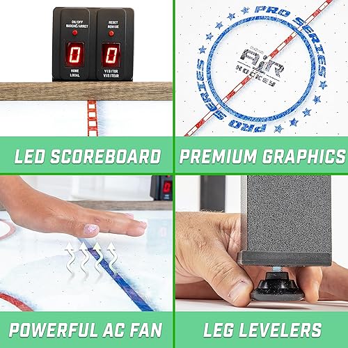 Miniatura 3 de GoSports Mesa de hockey de aire de 54 pulgadas para niños y adultos, incluye 2 empujadores, 3 discos, motor de CA y marcador LED