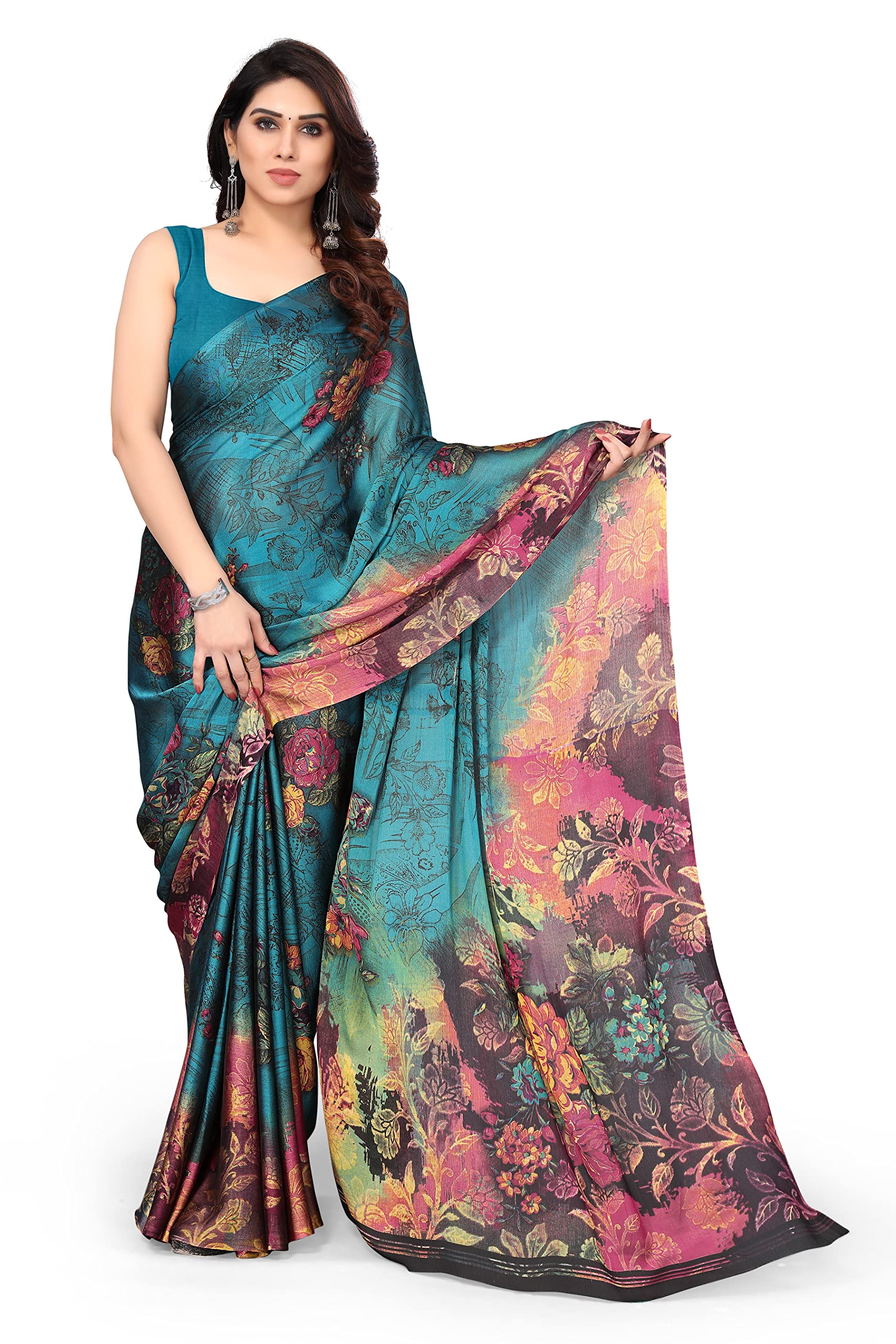 MIRCHI FASHION Women's Stylish Chiffon Floral Printed Saree with Blouse Piece