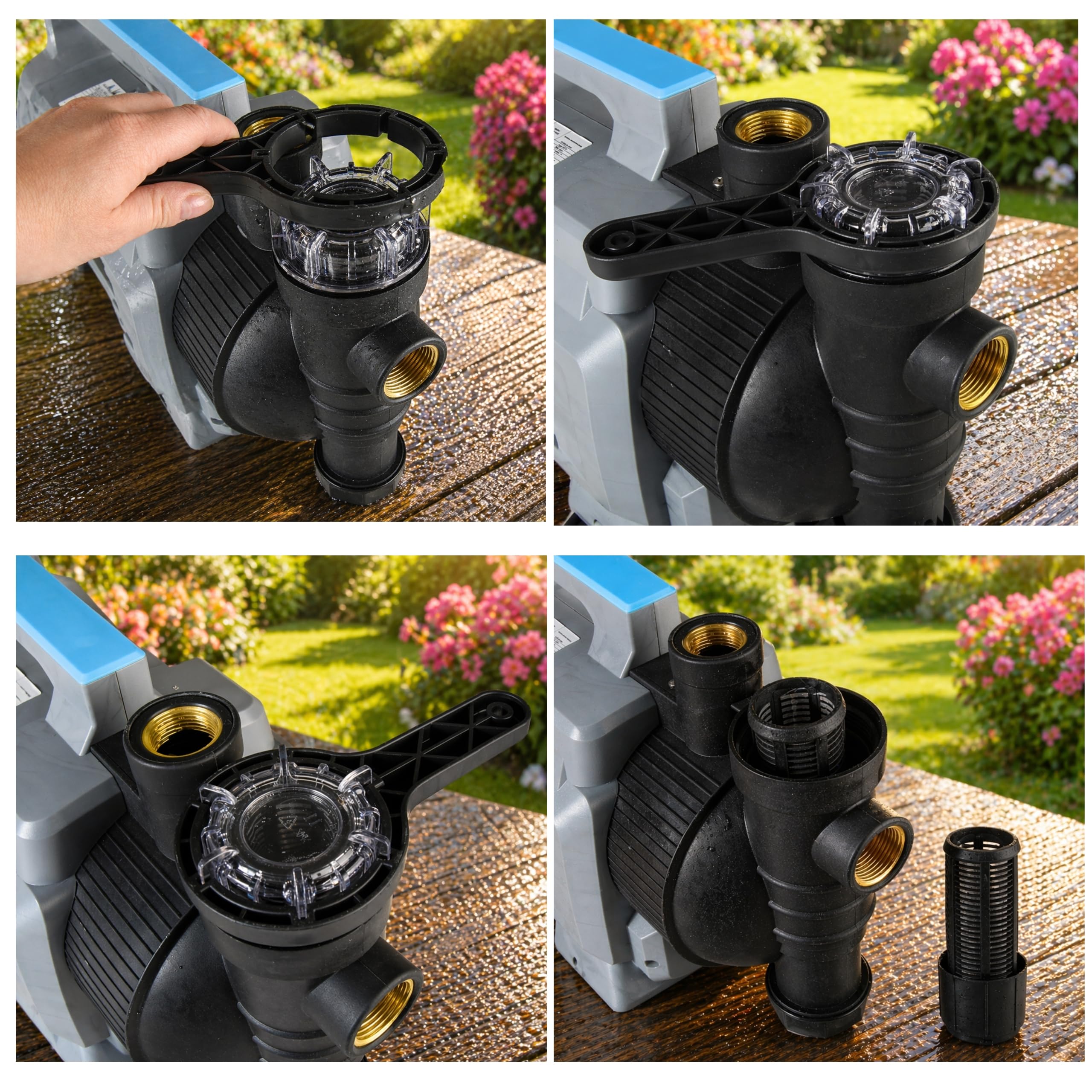 Gartenpumpe HANDY 5000 AUTO (1300 W, 5100 l/h, 50 m Förderhöhe, 5 bar) - Intelligente Wasserpumpe mit automatischer Steuerung - mit Vorfilter, LC-Display mit Timer - Gartenbewässerung & Rasensprenger