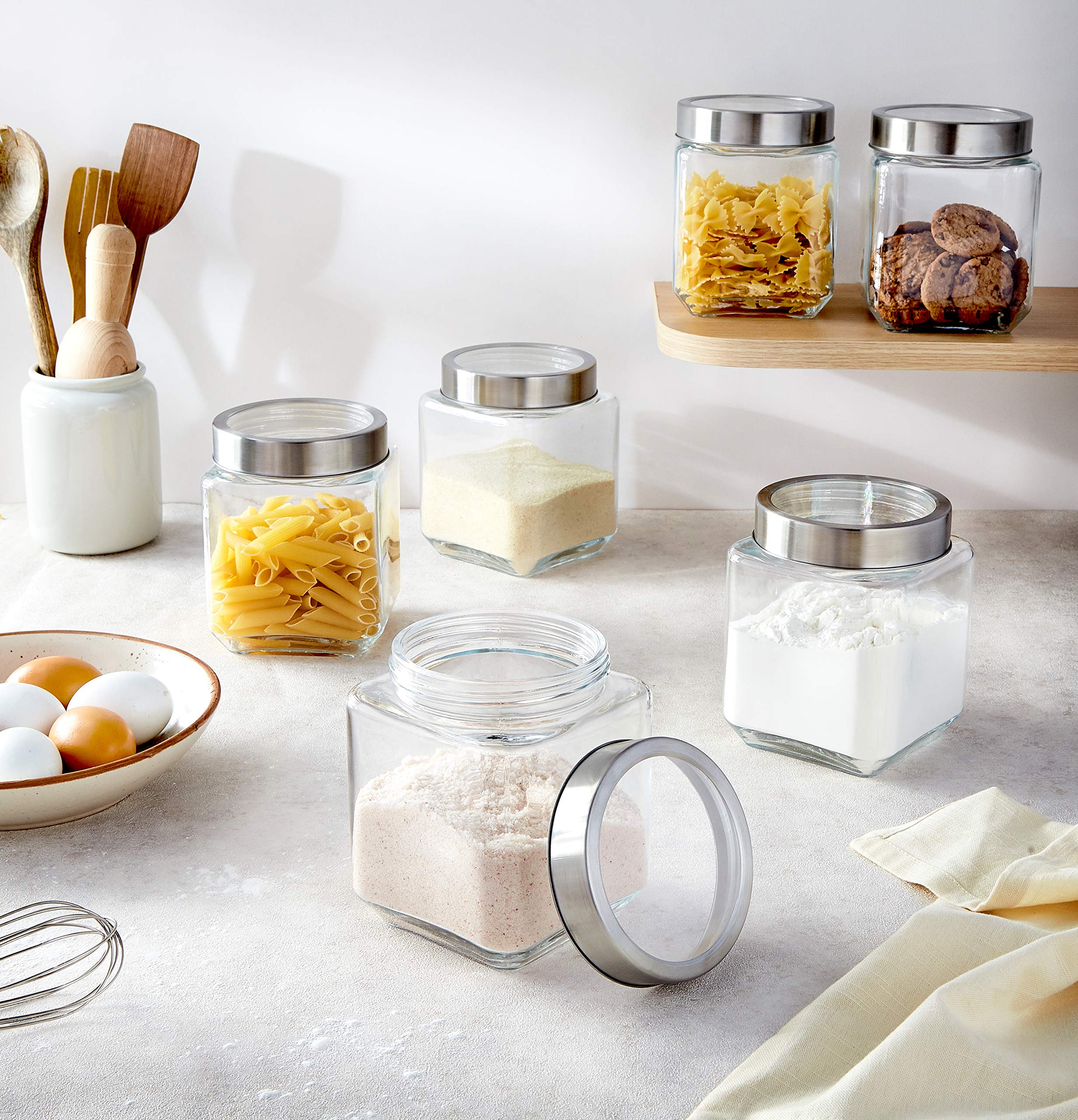 Amazon Brand - Solimo Square Glass Storage Containers, Set Of 6, 1350 Ml Each,Transparent 1